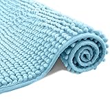 Eanpet Chenille Bath Mat Microfiber Floor Mat Baby Bath Mat for Kids Washable Bathroom Dry Fast Water Absorbent Shower Mat Area Rugs (15.3' x 23.2', Sky Blue)