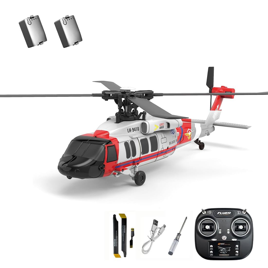 K200 Black Hawk RC Helicopter, 6CH Brushless Remote Control Helicopter Model with Altitude Hold, Optical Flow & Inverted Flight, 6-Axis Gyro Simulation Military Aircraft for Adults (2 Battery/Red)