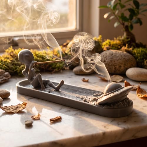 Image of Vikson International Alien Incense Holder | Alien Stick Incense Burner & Ash Catcher Tray, Zen Meditation Room Decor & Stoner Desk Accessory