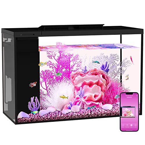 ERAARK Aquarium kit Betta Fish Tank self Cleaning, Smart Aquarium That Supports Bluetooth, Small Fish Tank with Filter Light Coral Water Pump, Fish Tank Starter Kits Fish Bowl(Pink)