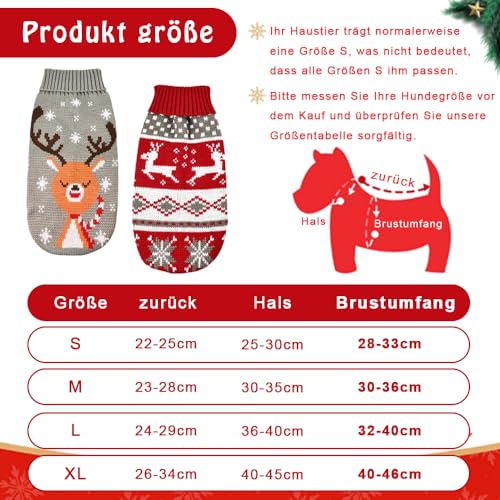 LATRAT 2er-Pack Weihnachts-Katzen-Hunde-Pullover, Schneeflocken, Rentier-Motiv, Strickwaren,Winterhaustierkleidung,Warme Haustierpullover für Kätzchen und kleine HundeM, Elch und Kitz, Rot, M