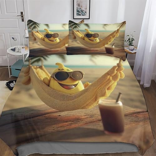 Housse de couette King 220x240cm en microfibres de coton avec taies Banane - 2
