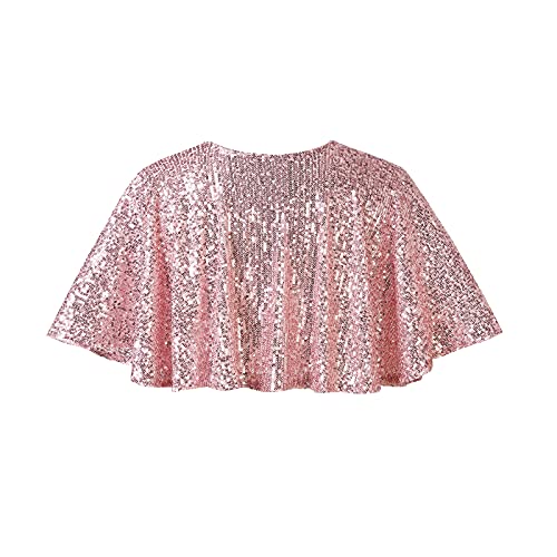 Women's Shiny Sequin Shawl Wrap Bridal Shawl Cover up Beaded Evening Cape Dark-Pink2