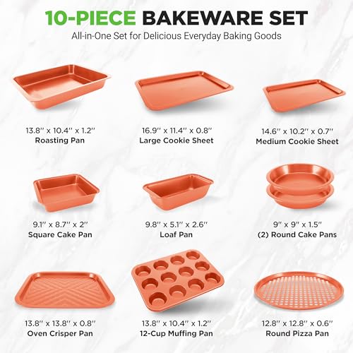 Image of NutriChef 10-Piece Oven Baking Pans Set - Deluxe Carbon Steel Bakeware Set with Non-stick Gray Coating Inside and Out, Dishwasher Safe & PFOA, PFOS, PTFE Free