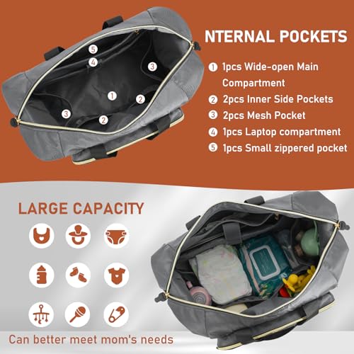 Image of 7pcs Diaper Bag Tote, Large Mommy Bag Travel Diaper bags, Baby Diaper Tote for Mom Hospital Baby, Dark Grey