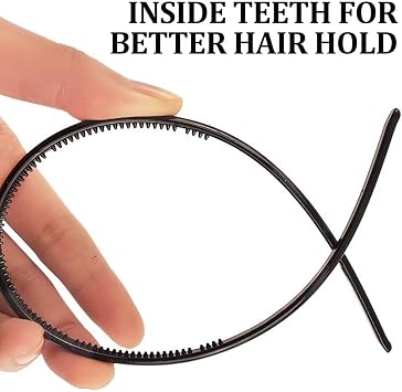 3 Pack Plastic Headband, 5 mm & 6 mm & 8 mm Teeth Comb Headband, Black Non-slip Hair Hoop, Unisex Sport Fashion Hair Band Accessories for Women and Men