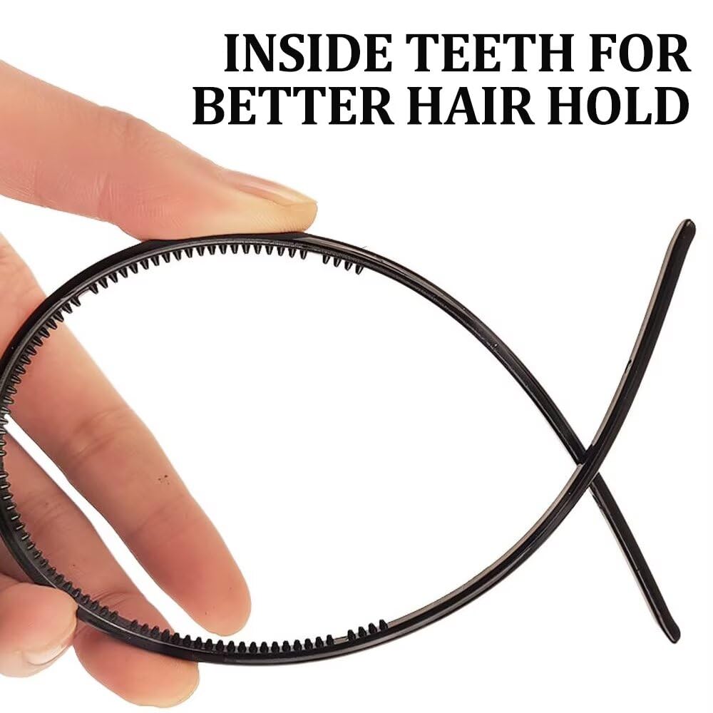Paquete de 3 diademas de plástico, con peine de dientes de 5 mm, 6 mm y 8 mm, diadema negra antideslizante, unisex, accesorios para el pelo deportivos y de moda para mujeres y hombres
