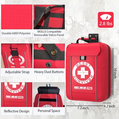 Image of Besst Survivor Comprehensive First Aid Kit -Labeled Compartments for Trauma & Emergencies, Compact Emergency Kits for Car, Boats, Camping, Hurricanes and Outdoor Emergencies Survival -265 Piece