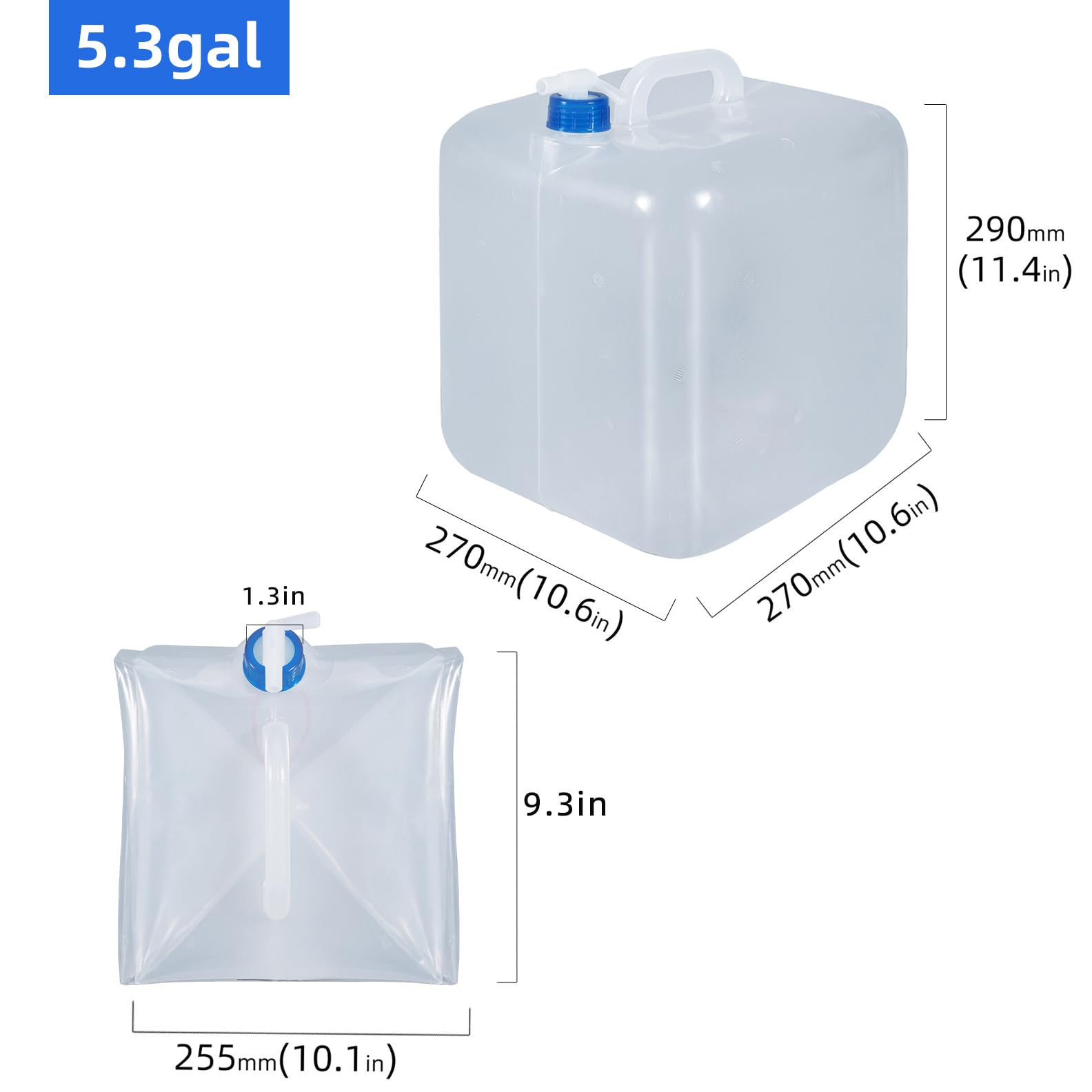 Lot de 2 récipients à eau pliables de 15 litres avec robinet, carafes d'eau cubiques pliables pour stockage d'eau portable pour l'extérieur, le camping, la randonnée