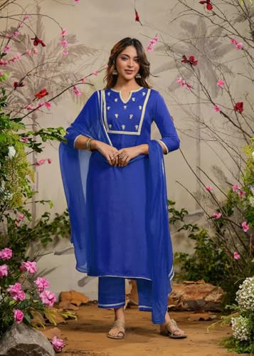 Fabnex Cotton Blend Regular Women Kurta Set (K-100-Blue-L_Yellow_L)