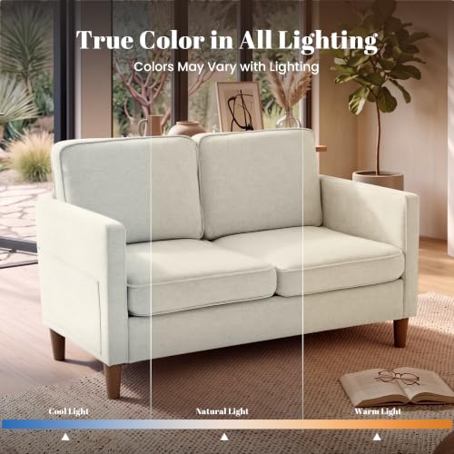 Image of 56 inch Loveseat Sofa, Mid Century Modern 2 Seater Chenille Love Seat Couch