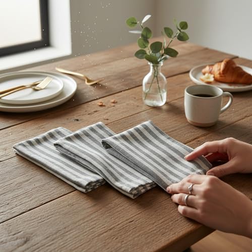 Servilletas de tela de lino 100% puro con sofisticadas esquinas ingletadas 7