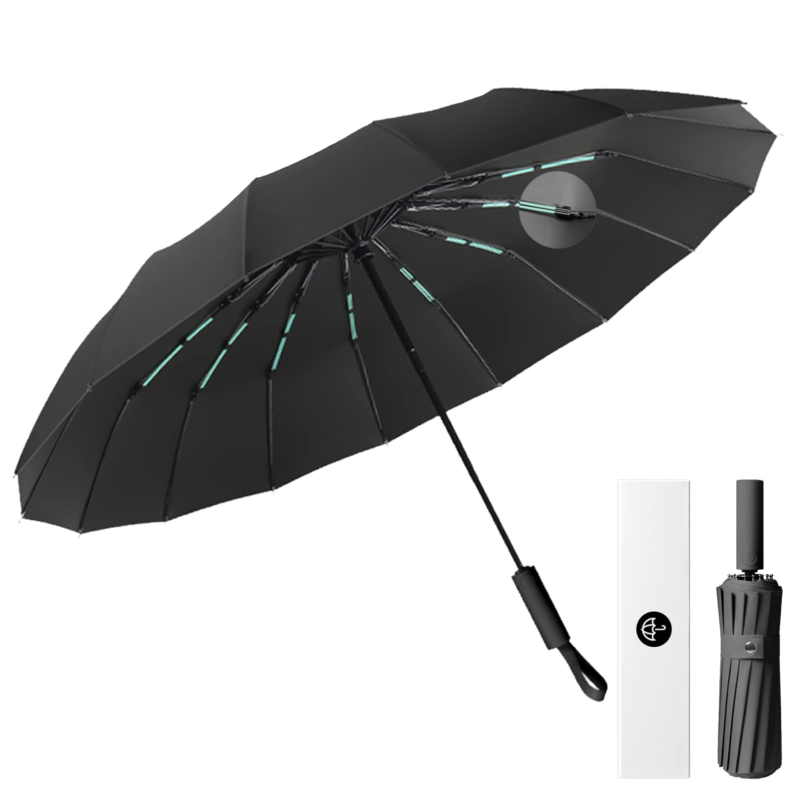 LENDOO Paraguas Compacto Glegable 16 Varillas Antitormentas, Gran Paraguas Plegable con Apertura Automática, a Prueba de Viento, Parasol Anti-UV