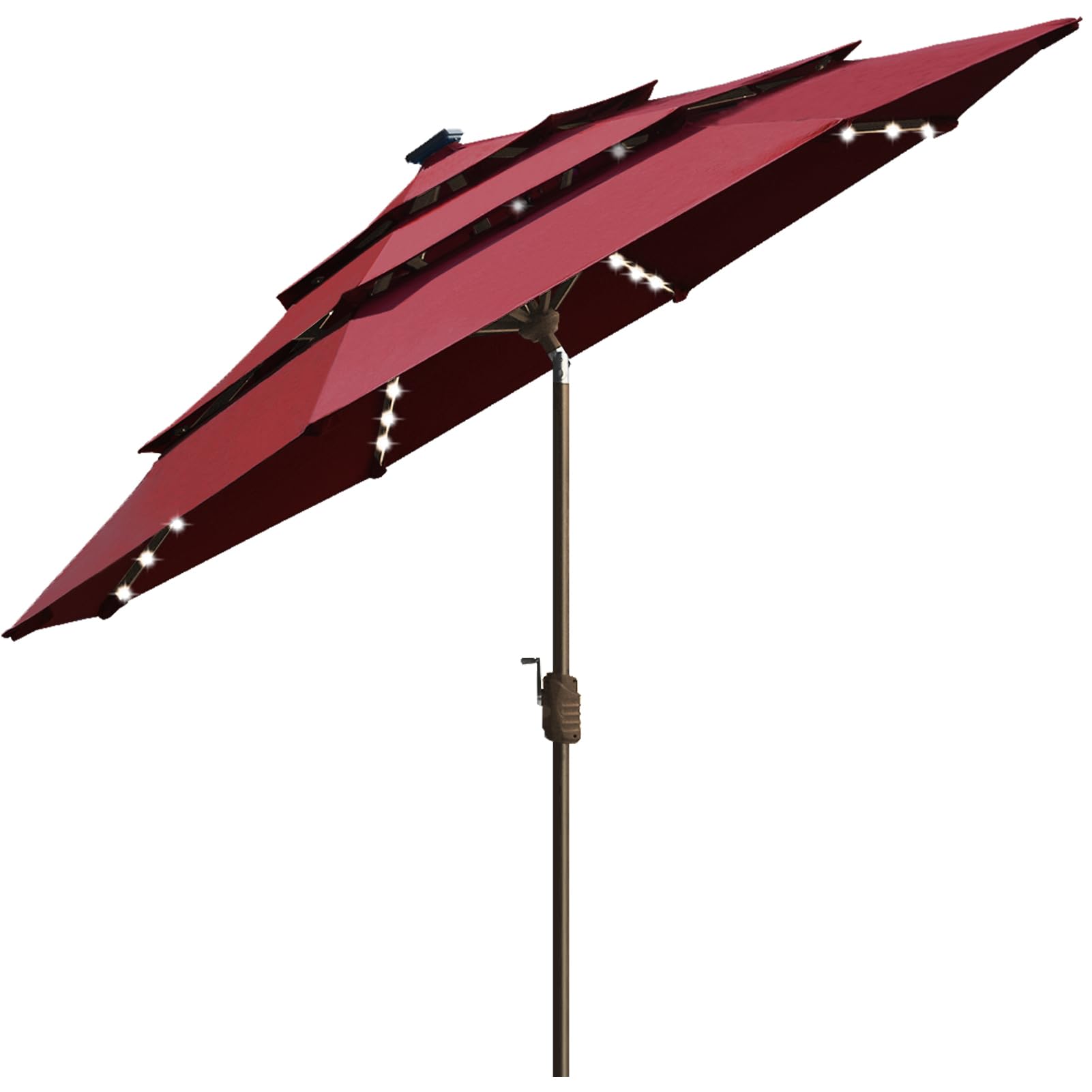 EliteShade USA 10-Year-Non-Fading Solar 9ft 3 Tiers Market Umbrella with 80 LED Lights Patio Umbrellas Outdoor Table with Ventilation,Burgundy