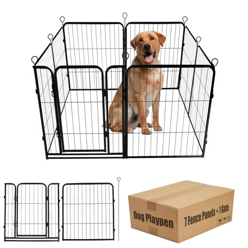 Dog Playpen,24 32 40 48 in(H) Pet Fence Outdoor for Rv Camping,Garden Fence Small Animal Barrie for Yard,11Ft(L)-56Ft(L) Black Metal Temporary Fencing