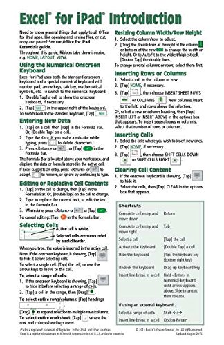 Microsoft Excel for iPad Quick Reference Guide: Introduction (Cheat ...