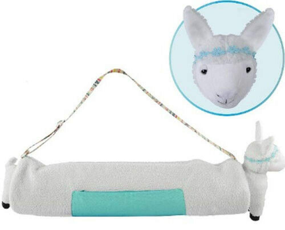 YogaPets Full Zip Exercise Cute Yoga Mat Tote Bag with Plush Animal Design| Medium/Large Mat Carrier with Strap & Side Pocket | Fits Most Size Mats (Cute Llama)
