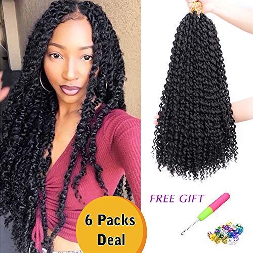 Passion Twist Hair 6 Packs Water Wave Crochet Hair Braiding for Passion Twist Crochet Hair Extension Water Wave Braiding Synthetic Braid Hair 18 Inch (Color:1B#)