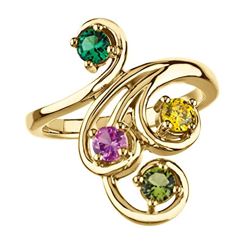 Straight Bar Mother's Ring - 14K White, Yellow, Or Rose Gold With 1-6 Simulated Birthstones - View #12