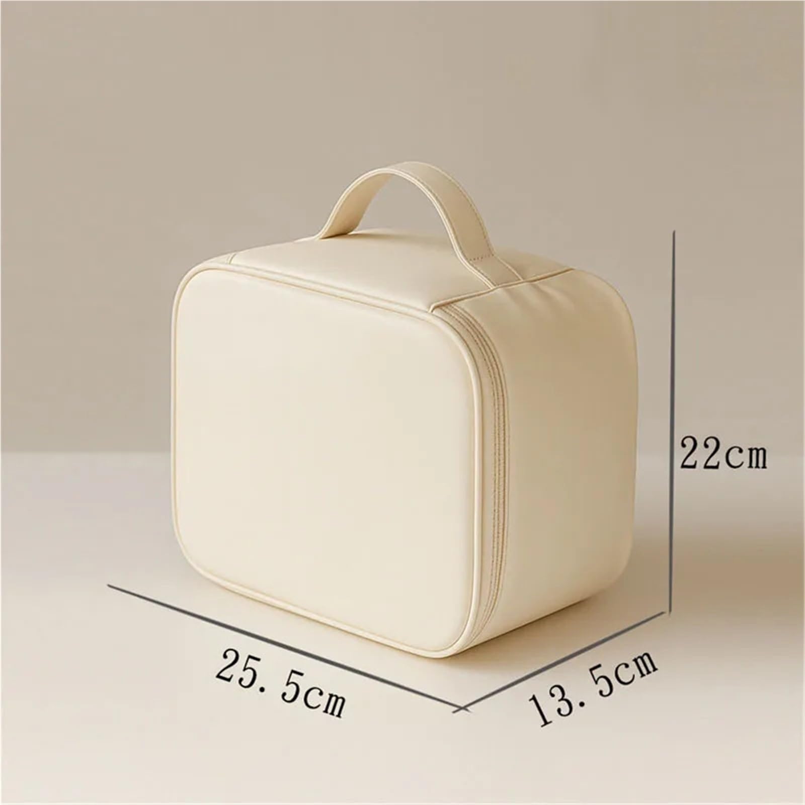 Borsa for Il Trucco per i Viaggi | Organizzatore di strumenti cosmetici for trucco in pelle PU con specchio(Beige White)