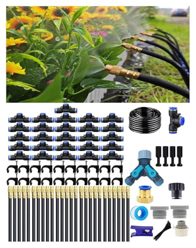 Drip Irrigation System - 360° Adjustable Micro Spray Sprinkler Kit for Garden, Easy Installation No Tools, Fine Mist Watering for Garden Potted Plants, Greenhouse (100FT+26Misting Nozzles)