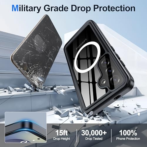 Image of ANTSHARE IP68 Waterproof Case for Samsung Galaxy S25 [2025] - MagSafe Compatible, Built-in Screen /Lens Protector - Shockproof Full Body Protection for Swimming /Outdoor, Black /Clear