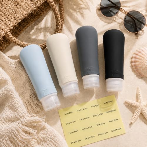 Image of INSFIT Travel Bottles for Toiletries, TSA Approved 3oz Travel Size Containers, BPA Free Leak Proof Squeezable Silicone Tubes for Shampoo Conditioner Lotion Body Wash with Labels