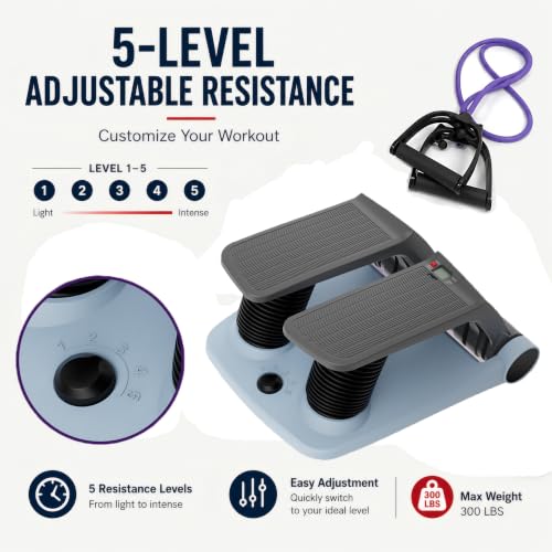 Image of Air Stepper Exercise Machine with Resistance Bands, 5-Level Adjustable Resistance, 300 lb Capacity Stair Stepper with LED Monitor, Low-Impact Home Cardio and Full Body Workout Equipment