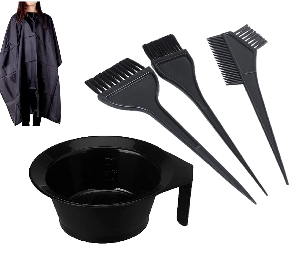Hair Dye Coloring Kit 1 Dye Bowl, 3 Hair Coloring Brush and Apron Sheet Saloon Use Accessories Black Mixing Bowl for Home and Salon Use Black-picture-40