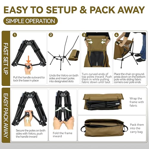Image of MARCHWAY Lightweight Folding High Back Camping Chair with Head Support, Stable Portable Compact for Outdoor Camp, Travel, Beach, Picnic, Festival, Hiking, Backpacking (Highback Khaki)