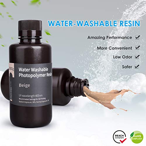 Image of ELEGOO Water Washable 3D Printer Resin LCD UV-Curing Resin 405nm Standard Photopolymer Resin for LCD 3D Printing 1000Gram Beige