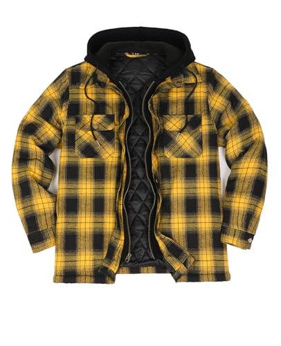 Image of ZENTHACE Men's Quilted Lined Hooded Plaid Jacket,Zipper & Snap Closure