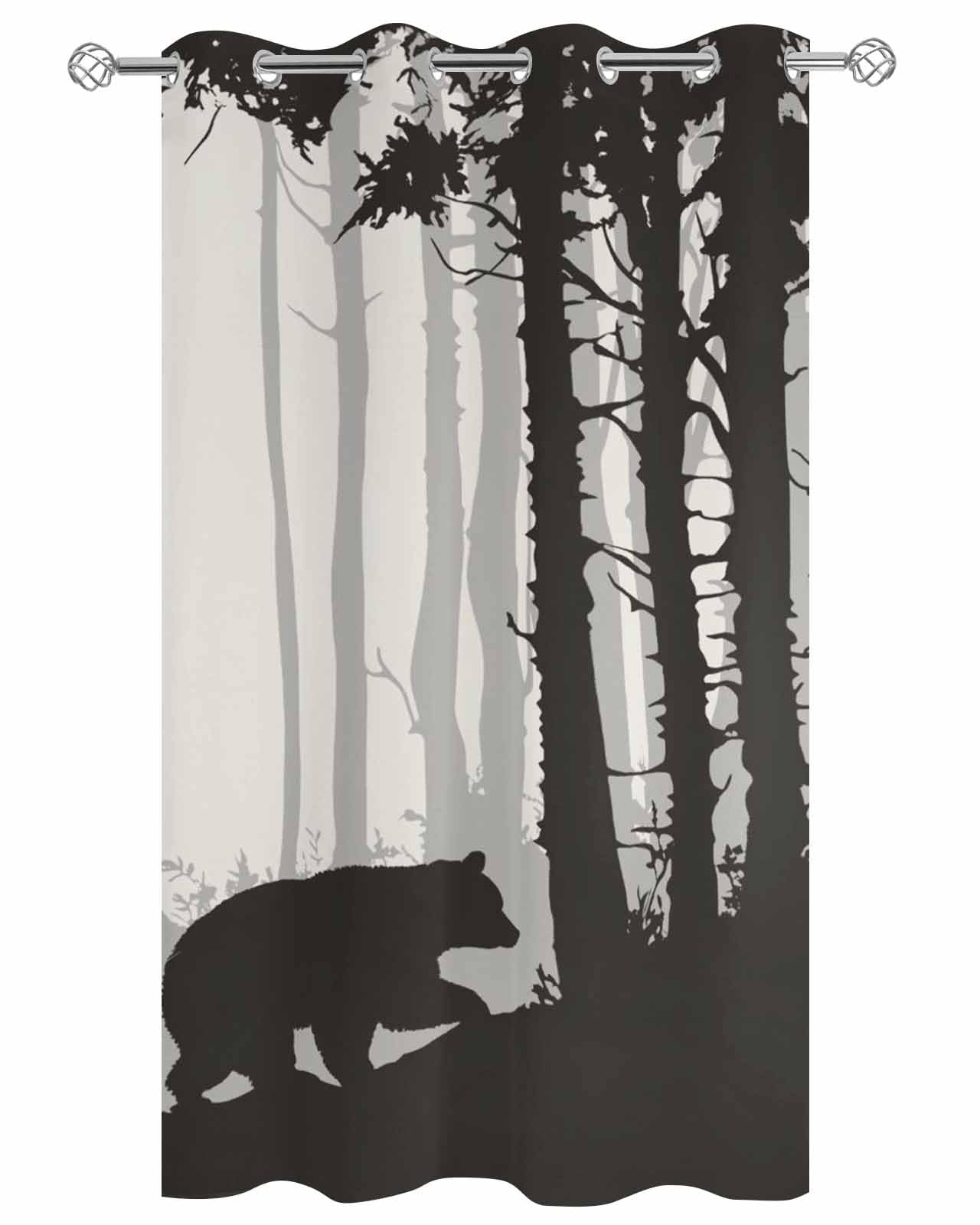 Ukaaqara Outdoor Curtains for Patio Waterproof, Forest Bear Black Animals Silhouette Family Natural Grommet Curtains for Porch Outside Privacy Drape for Gazebo Garden Pergola, 1 Panel, 54x95in