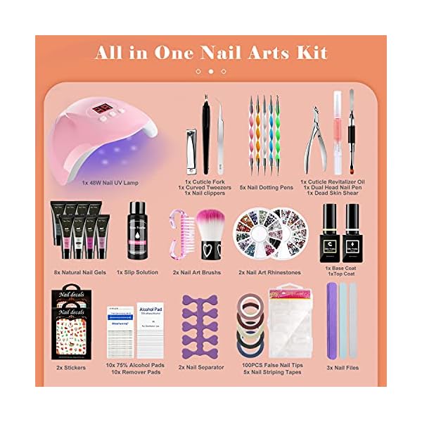 Poly Nagel Gel Gelnägel Starter Set mit 48W UV lampe, 8 Farben Nagelverlängerung Nagelgel Set mit Base&Top Coat… – Bild 8