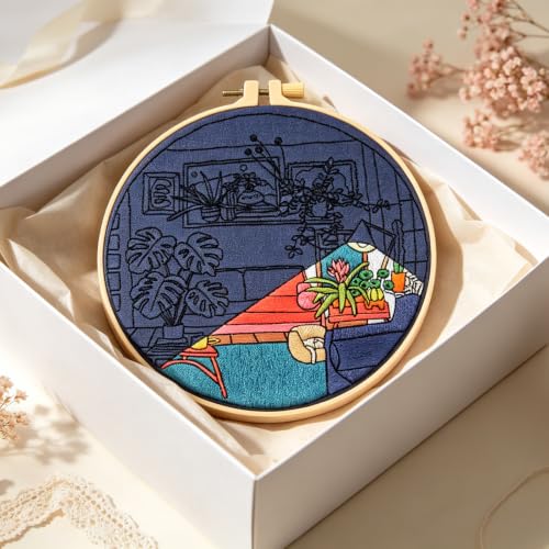 Image of Crafmanoe Plants Embroidery Kits for Beginners Adults, Home Hand Embroidery Starter Kit, Stamped Cross Stitch Kits Needlepoint Kits for Beginners Adult, Embroidery Hoop, Thread, Fabric, Video Tutorial