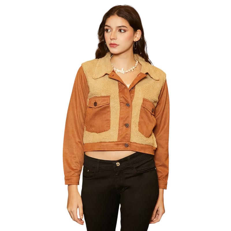 Image of PINACOLADA Women's Fleece-Lined Biker Jacket for Casual Wear | Spread Collar | Long Sleeve | Zipper Closure | Jacket Crafted with Comfort Fit for Everyday Wear