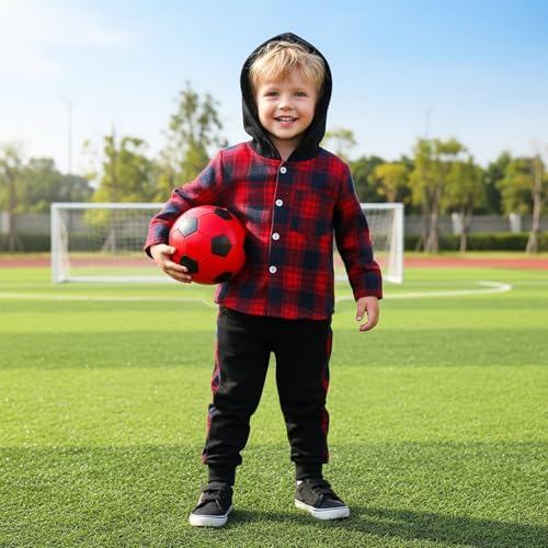 Image of FOCUTEBB Toddler Baby Boys Clothes Plaid Shirt Tops Hoodied Long Sleeve Sweatsuit Pants Fall Winter Outfits 12M-6T