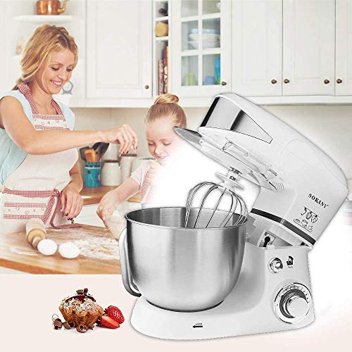 Sinbide Küchenmaschine Knetmaschine 1500W/800W mit 4L Edelstahlschüssel Rührbesen, Knethaken, Schlagbesen, Spritzschutz… – Bild 7