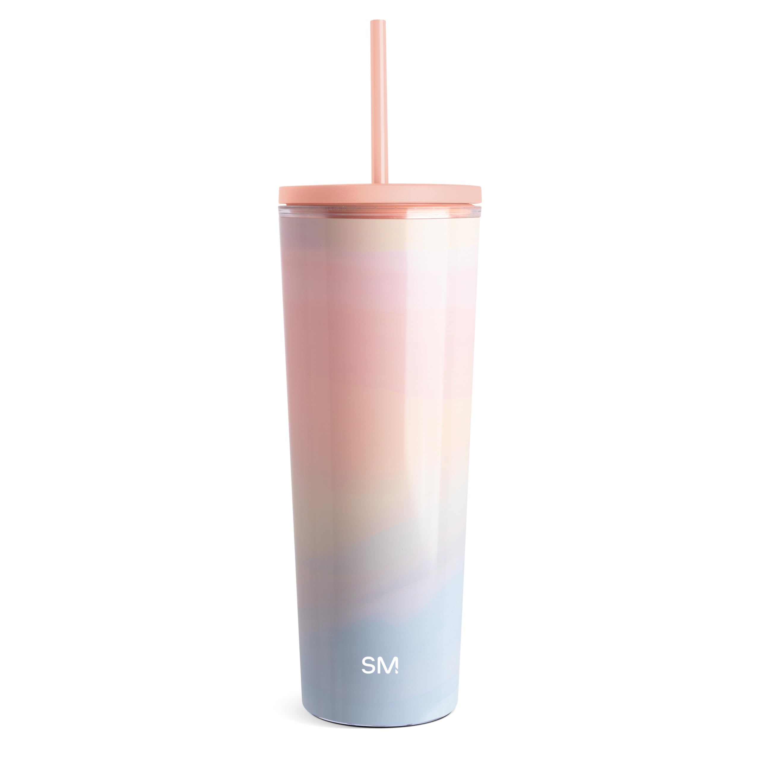 Simple ModernPlastic Tumbler with Lid and Straw | Reusable BPA Free Iced Coffee Cups Double Wall Smoothie Cup | Gifts for Women Men Him Her | Classic Collection | 24oz | Sherbet Swirl