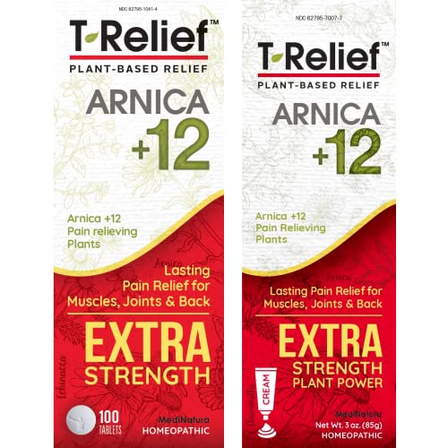 MediNatura T-Relief Extra Strength Pain Relief Arnica +12 Plant-Based Pain Relievers 100ct Tablets T-Relief Extra Strength Pain Relief 3oz Cream Bundle