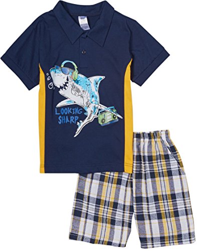 Image of ToBeInStyle Boys' 2-Piece Graphic Top & Plaid Shorts Outfit Set - Polo or V-Neck Tee