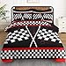 WeCozy 5 Pcs Twin Size Comforter Set with Pillowcase & Sham, Racing Car Auto Bedding for Kids and Adults, Race Checkered Sport Bed in a Bag with Flat Fitted Sheet