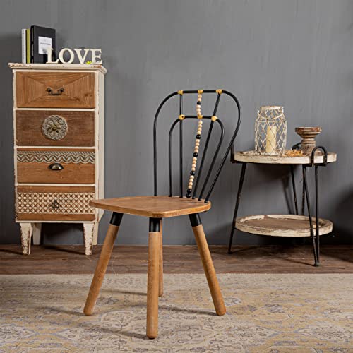 Windsor Chair - Wood Chairs Black Metal Chair Back With Beaded Decor - Farmhouse Dining Chairs - Mid Century Modern Side Chairs For Living Room Bedroom Garden - Armless Accent Chair - Rustic Brown #TOP2