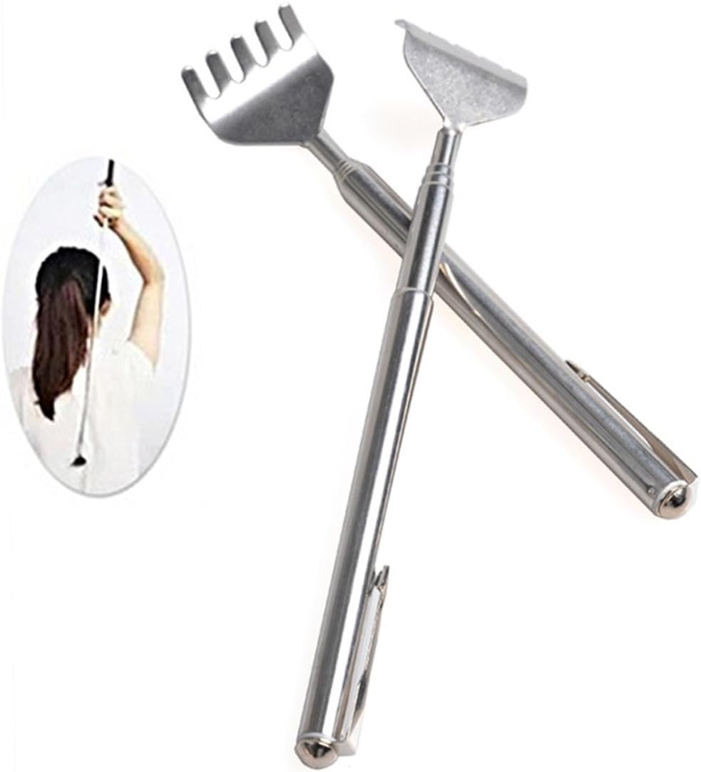 2pcs Retractable Stainless Steel Back Scratcher Telescoping Itch Relief Tool Extendable Portable for Home Office Travel