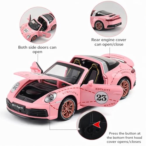 Image of WORSHIPER 1:32 Scale Porsche 911 Targa 4S Alloy Diecast Car Model Toy | Pull Back Action with Sound & Light | Openable Doors | Collectible Vehicle for Kids & Adults