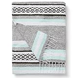 Teal and Gray Mexican Blanket by Laguna Beach Textile Co - Beach, Yoga, Camping, or Decorative Throw Blanket - Traditional Handmade Serape - Gray Sage