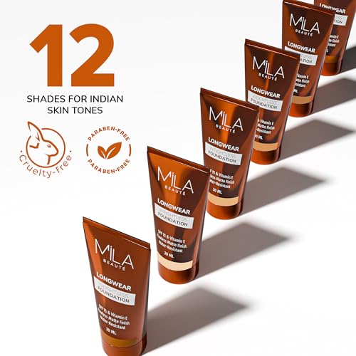 Image of Mila Beaute Longwear Weightless Foundation | Matt Finish With SPF 15 and Vitamin E | Water Resistant Buildable Formula & Super Light | Liquid Foundation | Shade - (302 Soft Tan, 30ml)