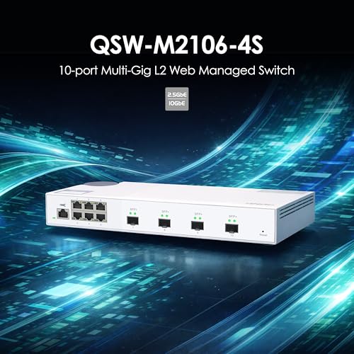 Image of QNAP 10-Port 10GbE Layer 2 Managed Switch with 4 x 10GbE SFP+ and 6 x 2.5GbE RJ45 Ports (QSW-M2106-4S-US)