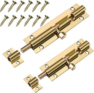 Door Bolt 2 Inch and 3 Inch Brass Barrel Slide Lock with Screws for Bathroom Toilet Gate and Shed Doors, 2 Pieces