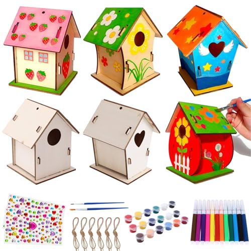 QITIXI:OU 6 Stück Vogelhaus Bausatz für Kinder, DIY Holz Vogelhaus zum Bemalen Mit Farbform, Basteln zu Bauen und Malen, DIY Set Bastelset, Vogelhäuschen Bausatz Spielzeug Geschenke QITIXI:OU 6 Stück Vogelhaus Bausatz für Kinder, DIY Holz Vogelhaus zum Bemalen Mit Farbform, Basteln zu Bauen und Malen, DIY Set Bastelset, Vogelhäuschen Bausatz Spielzeug Geschenke